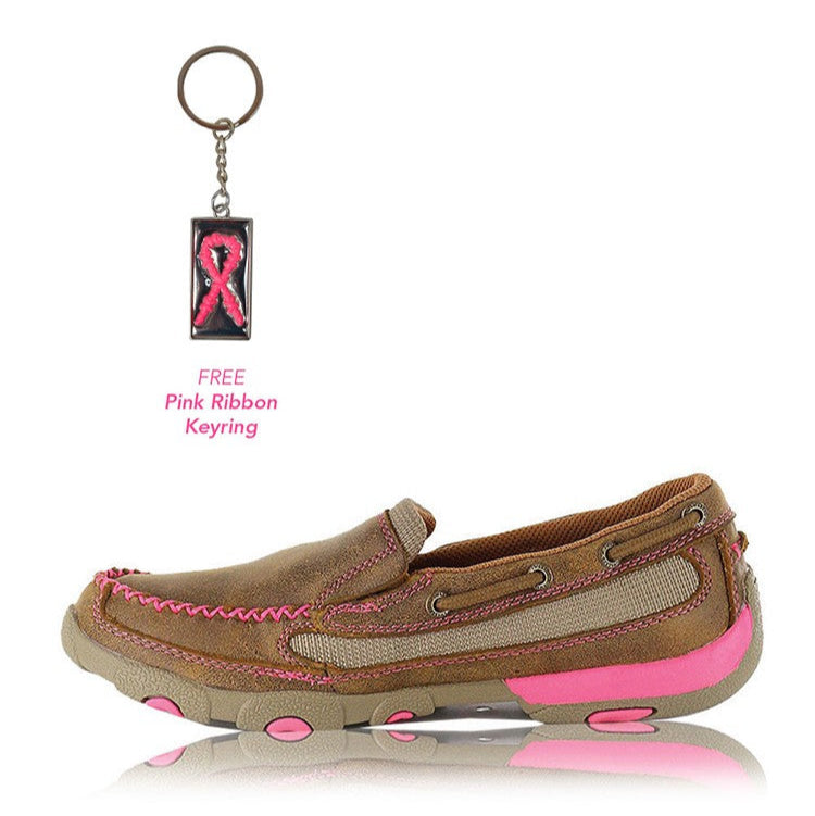 Twisted X Women's Pink Ribbon Slip on Moc
