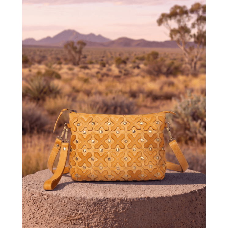 Trim Woven Washed Leather Sling with Studs - Tan The Design Edge