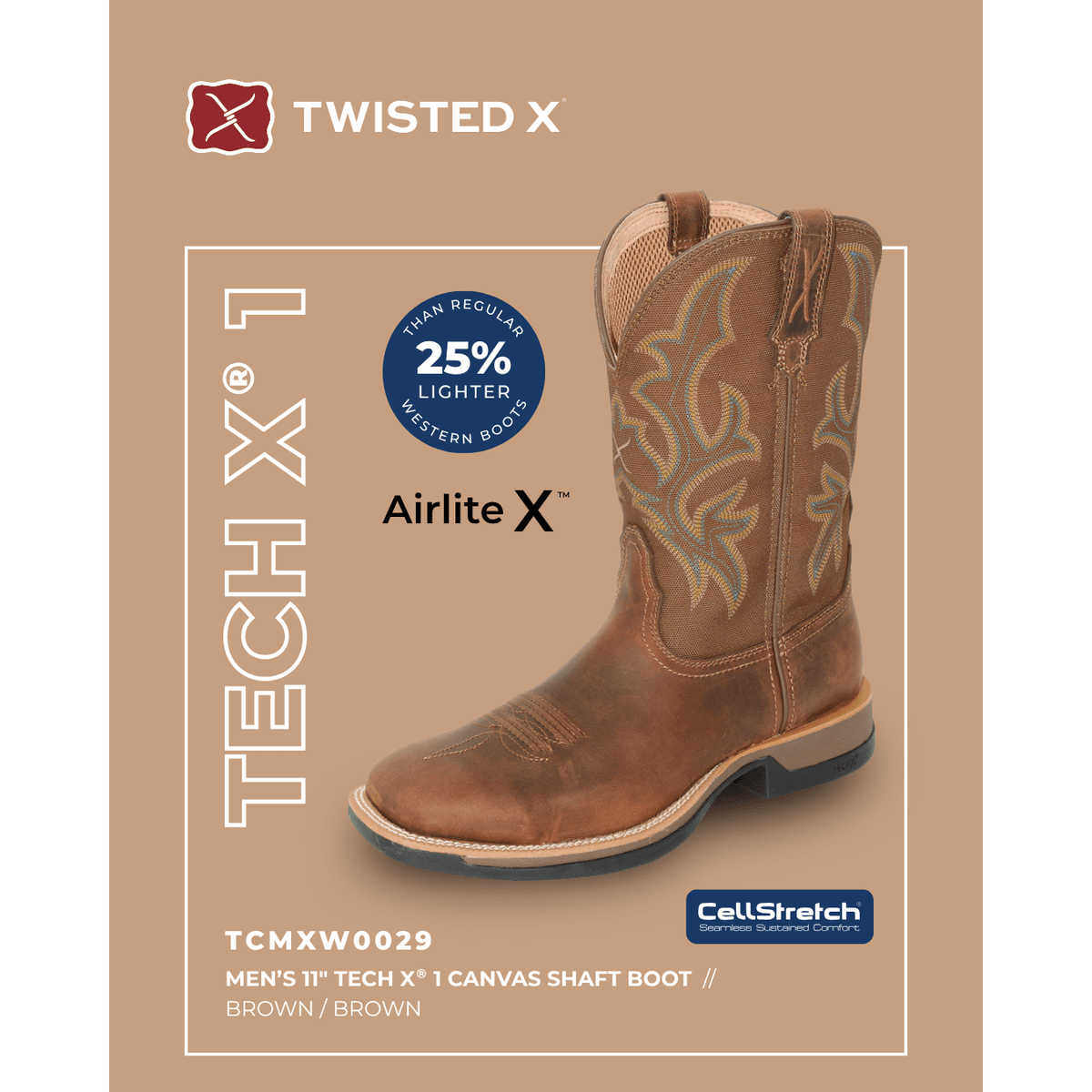 Twisted X Men’s 11” Tech X®1 Canvas Shaft Western Boot Twisted X