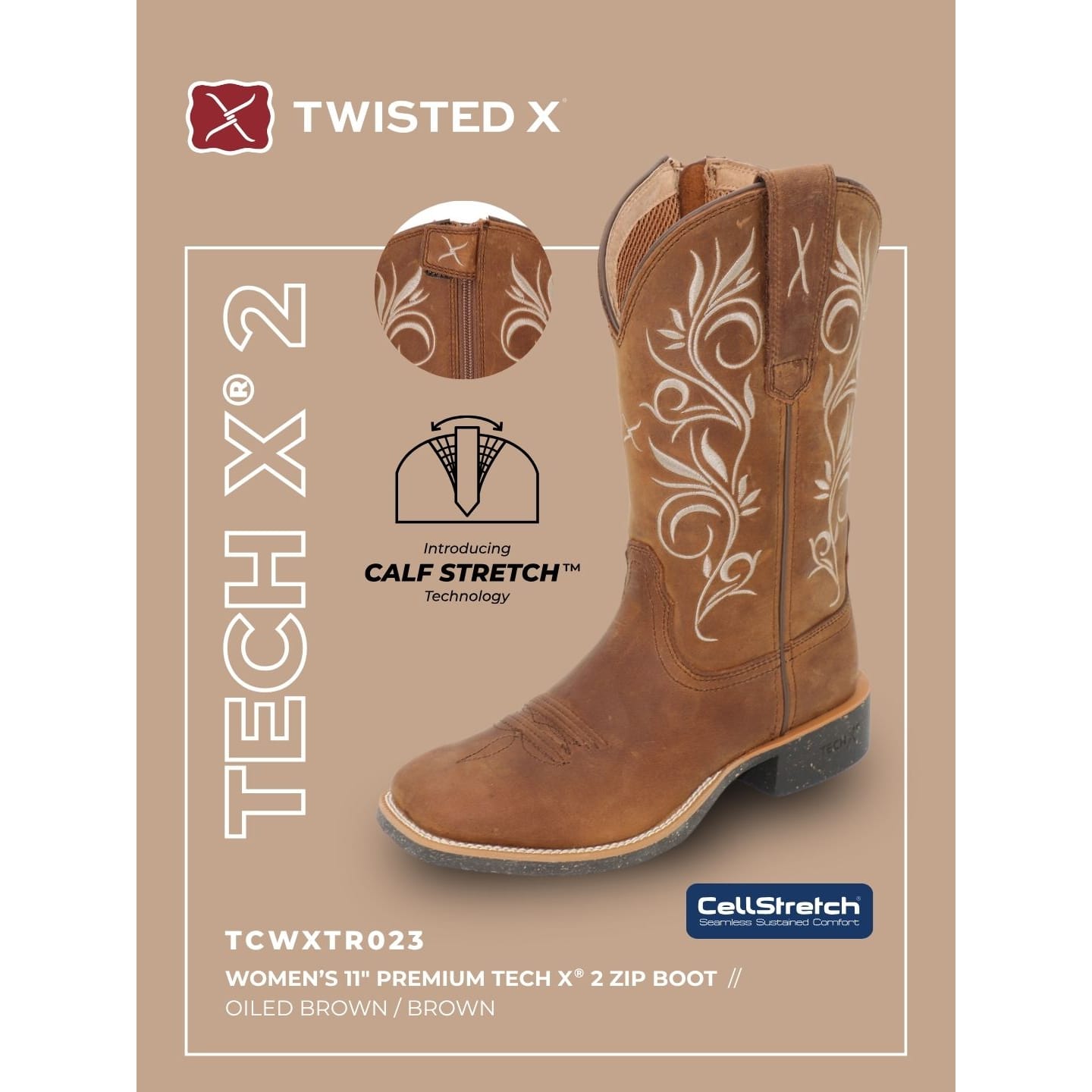 Twisted X Women’s 11” Tech X®2 Zip Western Boot Twisted X