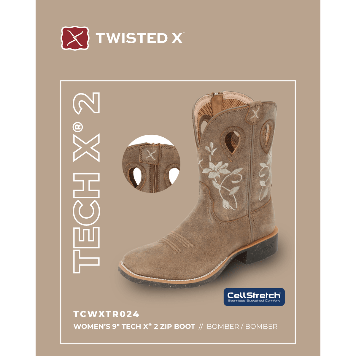 Twisted X Women’s 9” Tech X®2 Zip Western Boot Twisted X