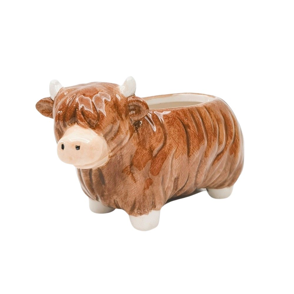 Urban Products 14cm Higland Planter. Ceramic bull-shaped planter on a white background
