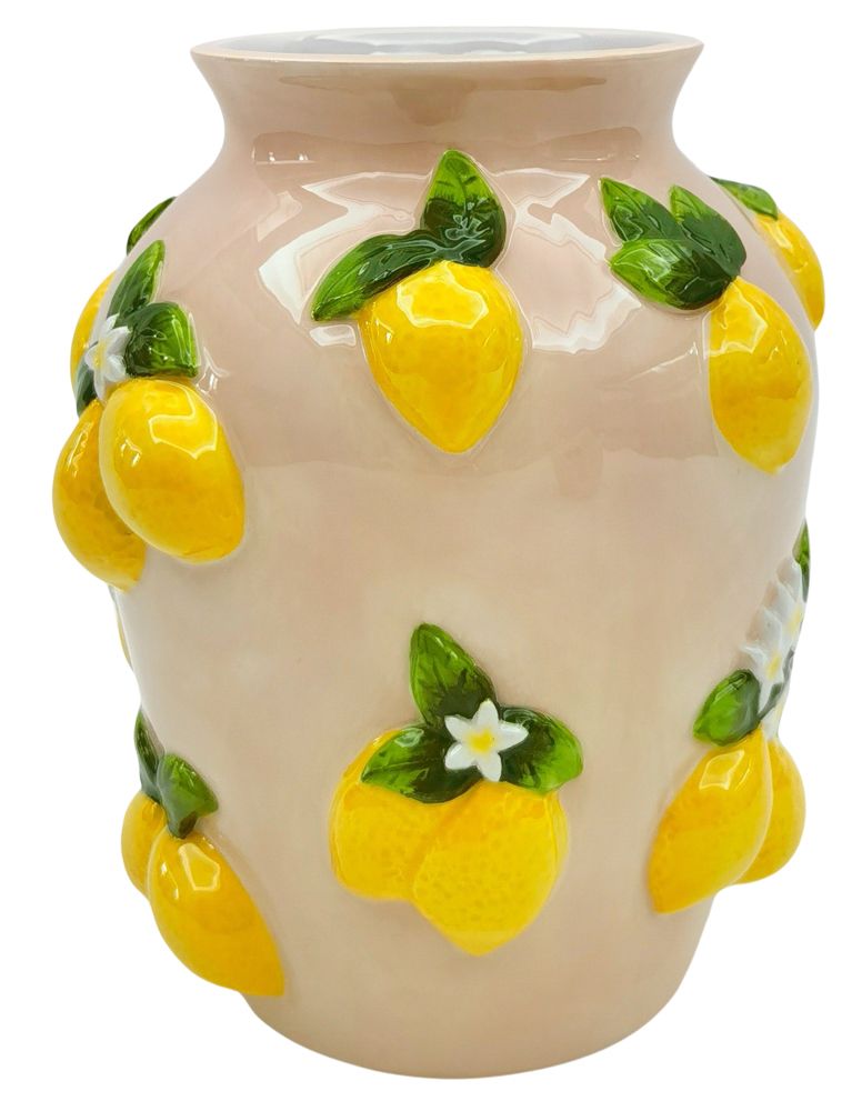 Urban Products 23cm Tuscan Lemon Vase . Ceramic vase with lemon decorations on a white background