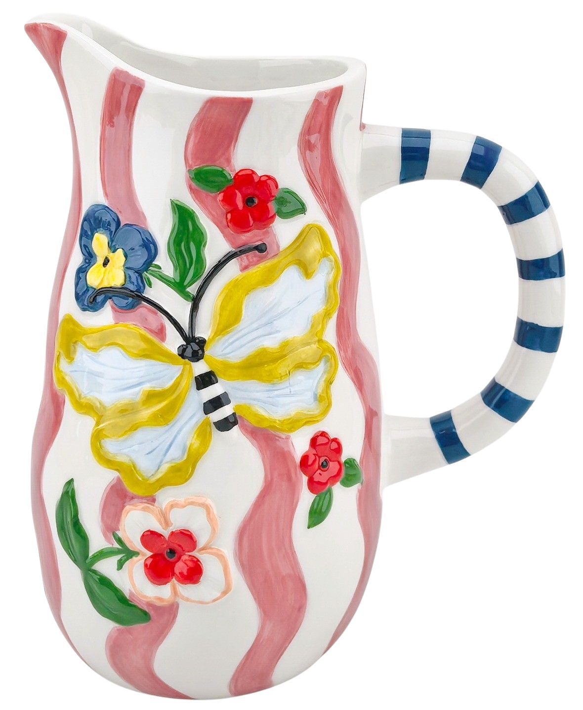 Urban Products 22cm Tropical Butterfly Jug. Decorative pitcher with butterfly and floral design on a white background