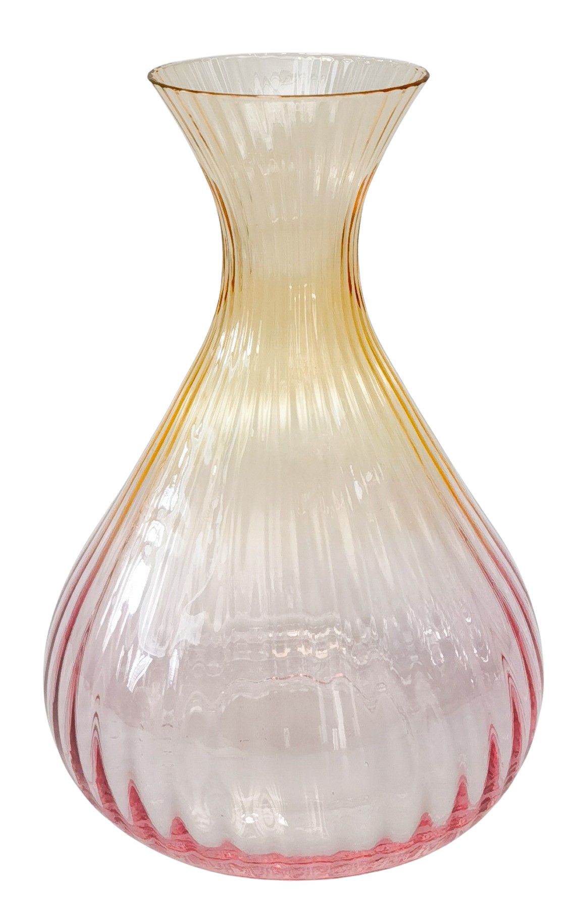 Urban Products 2L Ellie Ombre Decanter. Glass vase with gradient color from yellow to pink on a white background