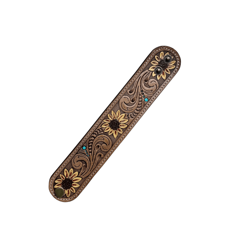 Sunflower Tooling Leather Wrist Band The Design Edge WB01TAN