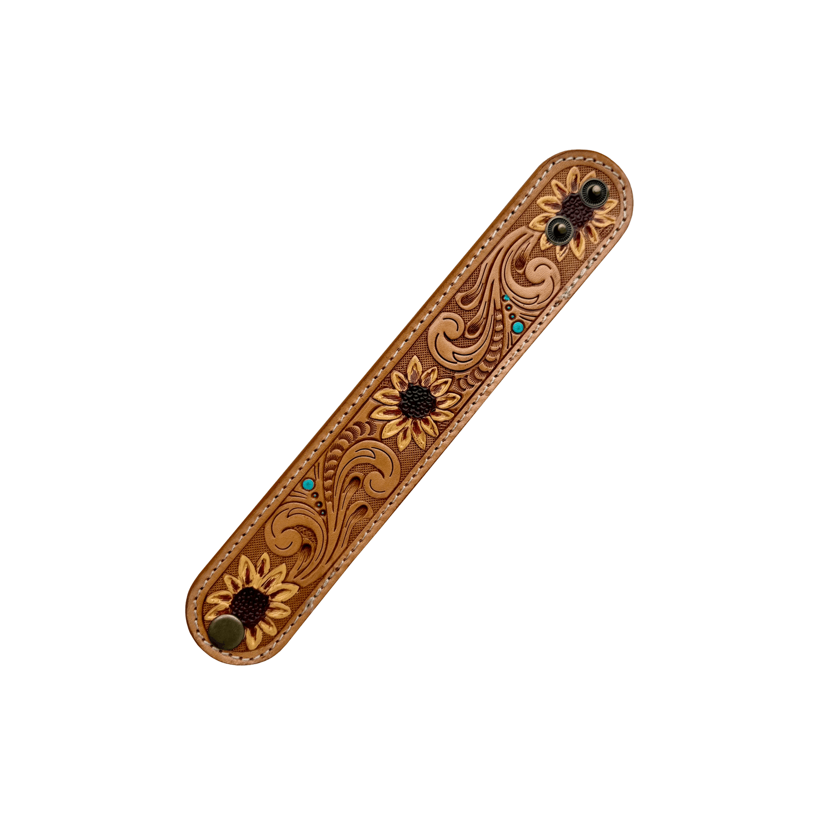 Sunflower Tooling Leather Wrist Band The Design Edge WB01TAN