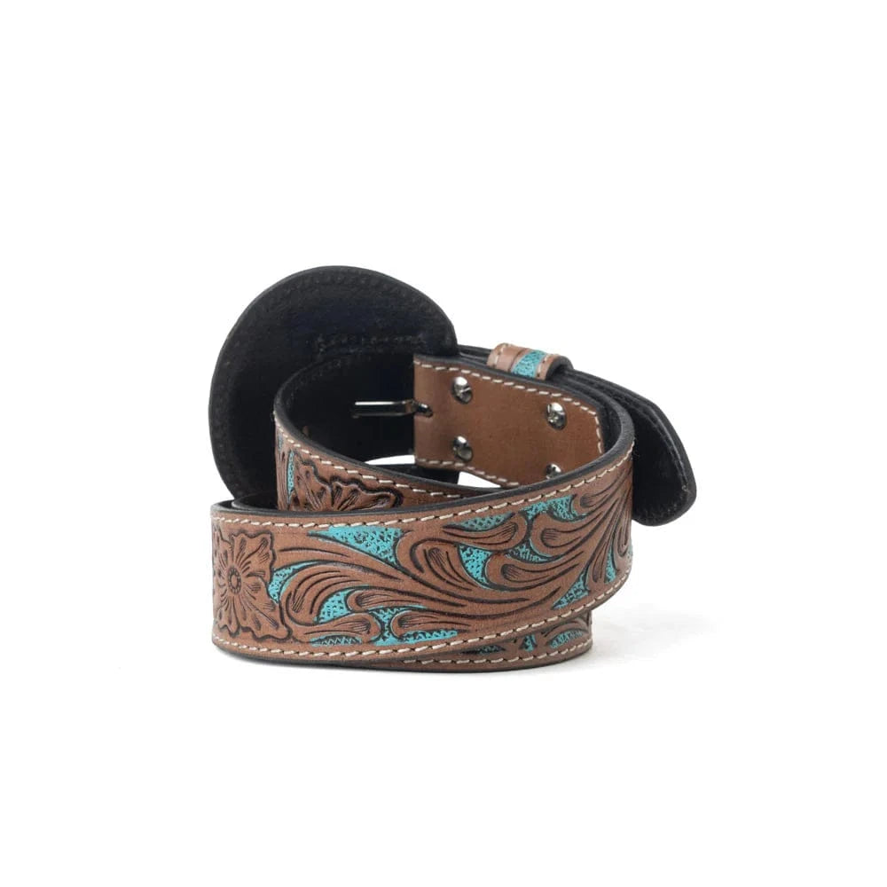Western Wreath Leather Belt in Bronco Sky Myra Bags