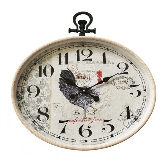 Wooden Frame Wall Clock - Rooster Wendy Import