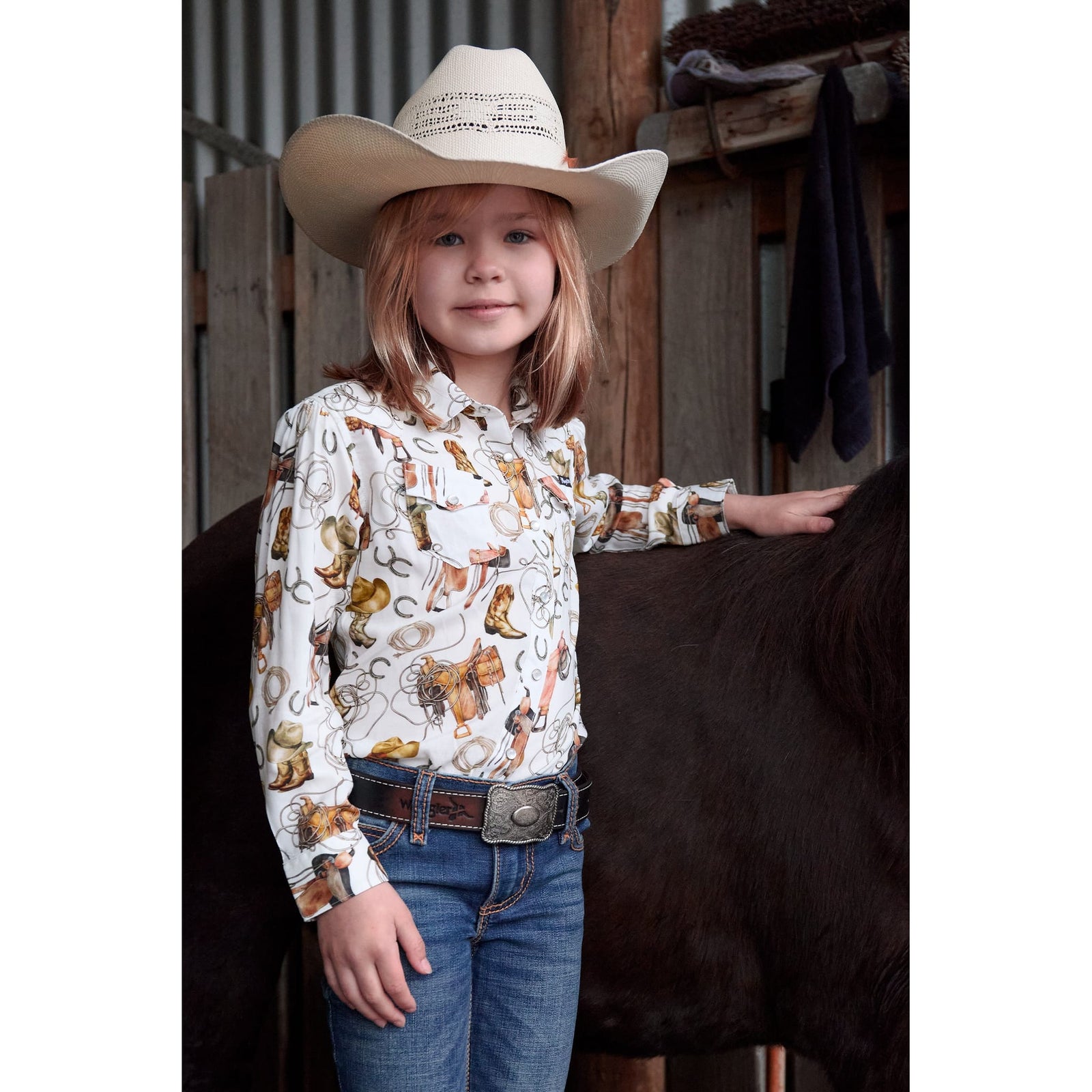 Wrangler Girl's Marilyn Print L/S Western Shirt Wrangler