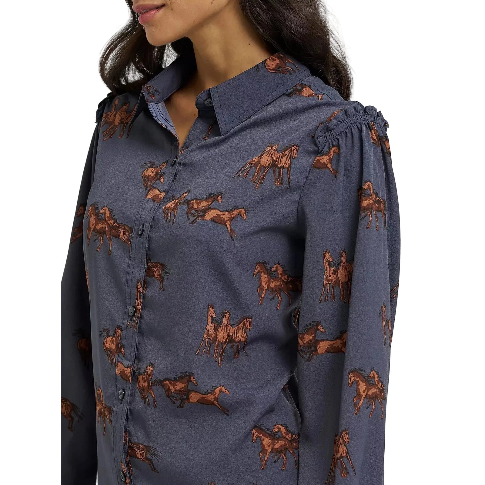 Wrangler Women's Drapey Sleeve Button Up Blouse Wrangler