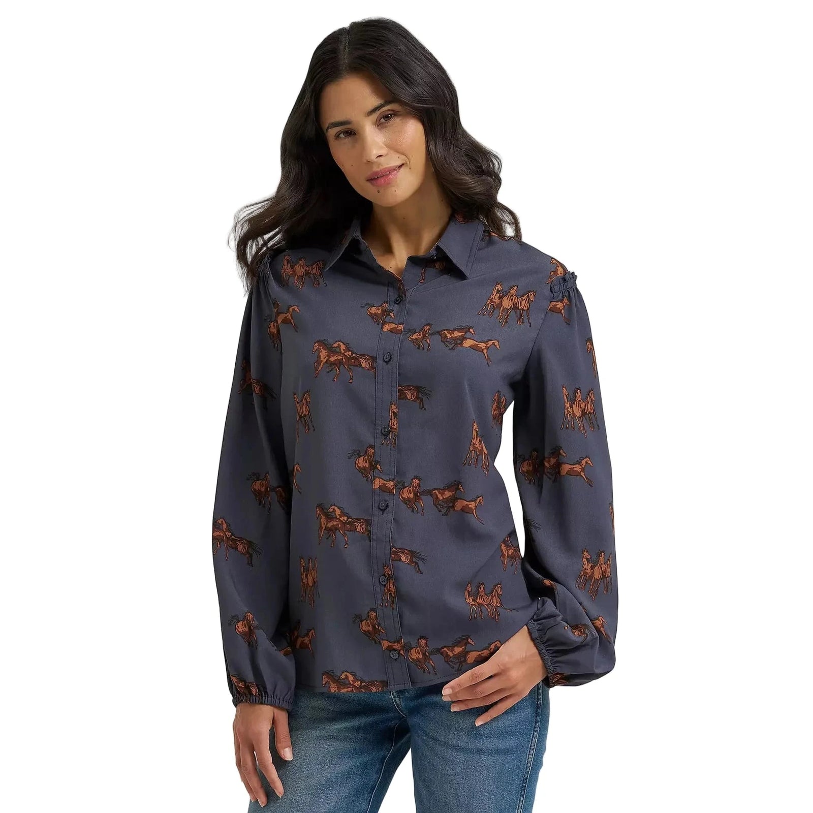 Wrangler Women's Drapey Sleeve Button Up Blouse Wrangler